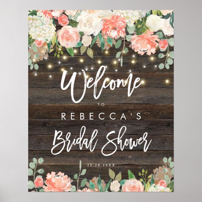 rustic peach wood bridal shower welcome sign (Front)