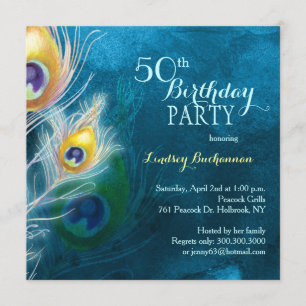 Rustic Peacock Blue 50th Birthday Party Invitation