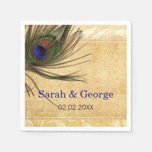 Rustic Peacock Feather personalised napkins