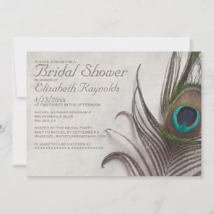 Rustic Peacock Feathers Bridal Shower Invitations