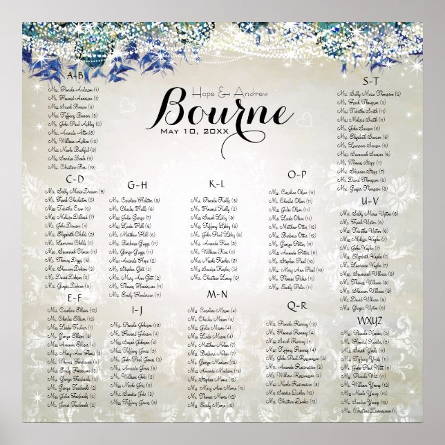 Rustic Peacock Navy Rustic Luxe Seating Chart (Front)