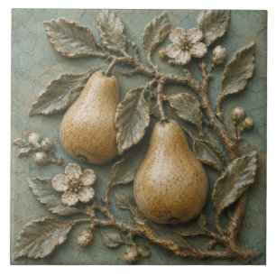 Rustic Pear Blossom Orchard Faux Relief Ceramic Tile