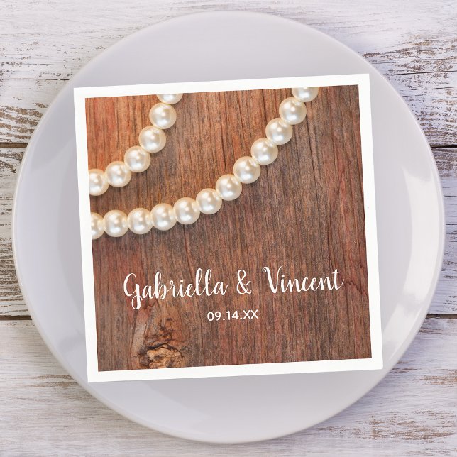 Rustic Pearls and Barn Wood Country Wedding Napkin (Creator Uploaded)