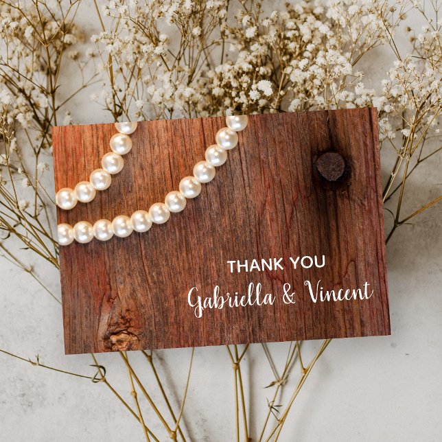 Rustic Pearls and Barn Wood Wedding Thank You Note Note Card (Creator Uploaded)