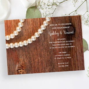 Rustic Pearls Barn Wood Country Engagement Party Invitation