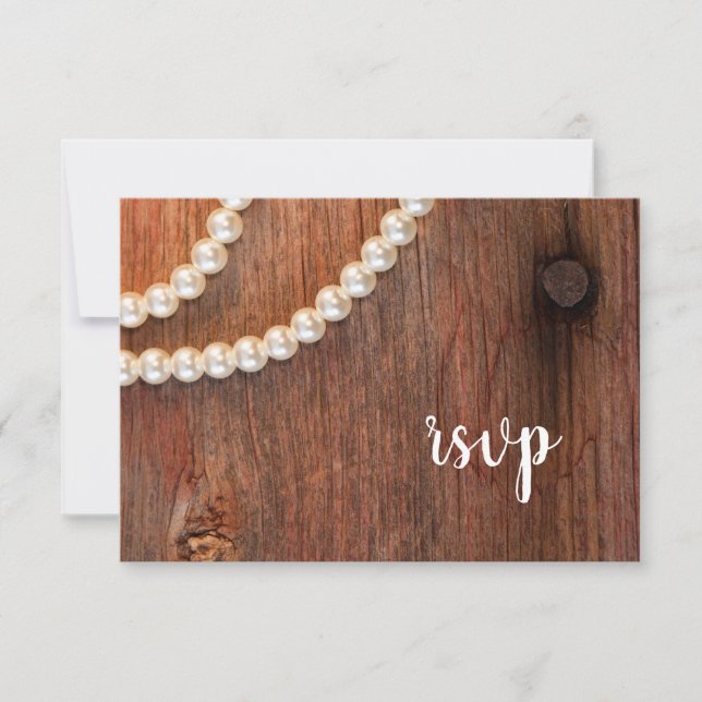 Rustic Pearls Barn Wood Country Wedding RSVP (Front)