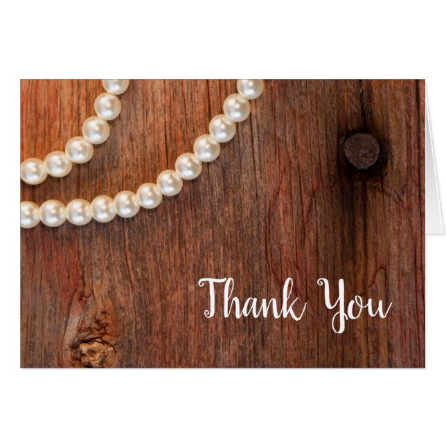 Rustic Pearls Barn Wood Country Wedding Thank You (Front Horizontal)