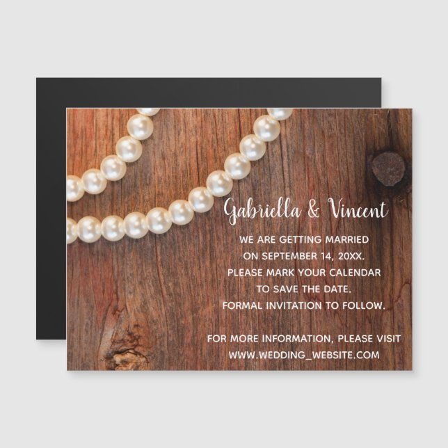 Rustic Pearls Country Barn Wedding Save the Date Magnetic Invitation (Front/Back)