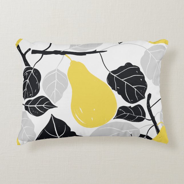 Rustic Pears Yellow Black Decorative Cushion (Front)