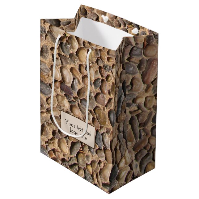Rustic Pebble Stones Photo with Custom Text Medium Gift Bag (Front Angled)