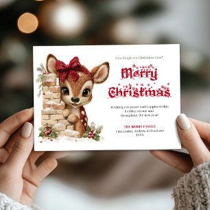 Rustic Peeking Reindeer Funny Holiday Greeting