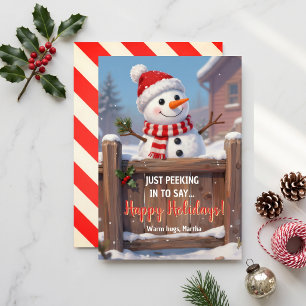 Rustic Peeking Snowman Happy Holidays Holiday Card