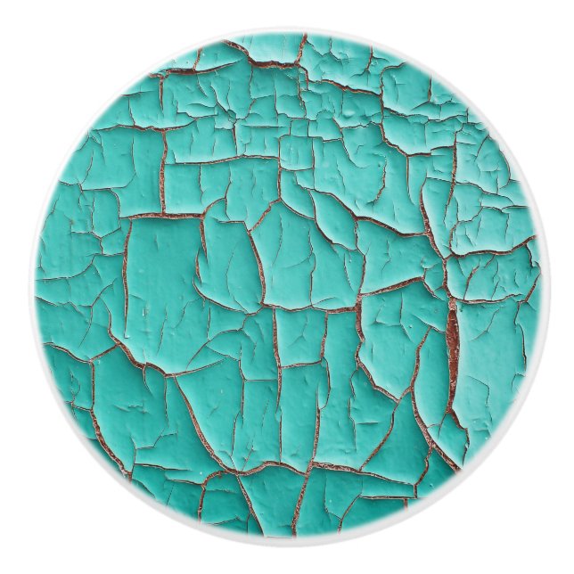 Rustic peeling paint teal blue green vintage ceramic knob (Front)