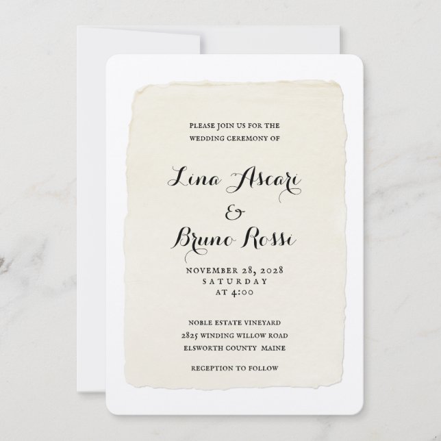 Rustic Pen & Ink Script Wedding Invitation (Front)