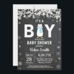 Rustic Penguin Winter Boy Baby Shower Invitation<br><div class="desc">Rustic Penguin Winter Boy Baby Shower Invitation. White Snowflake. Baby its cold outside Baby Shower invitation. Boy Baby Shower Invitation. Winter Holiday Baby Shower Invite. Chalkboard Background. Black and White. For further customisation,  please click the "Customise it" button and use our design tool to modify this template.</div>
