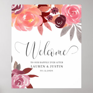 Rustic Peonies Elegant Script Wedding Welcome Poster