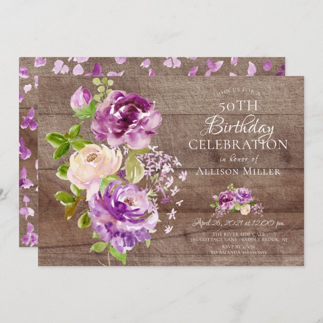 Rustic Peonies Floral Birthday  Invitation (Front/Back)