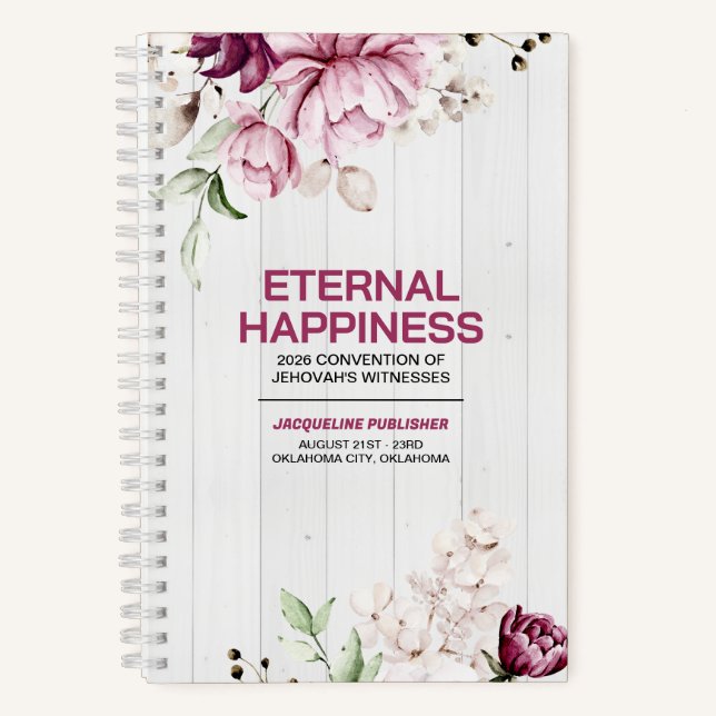 Rustic Peonies Floral Eternal Happiness Convention Notebook (Front)