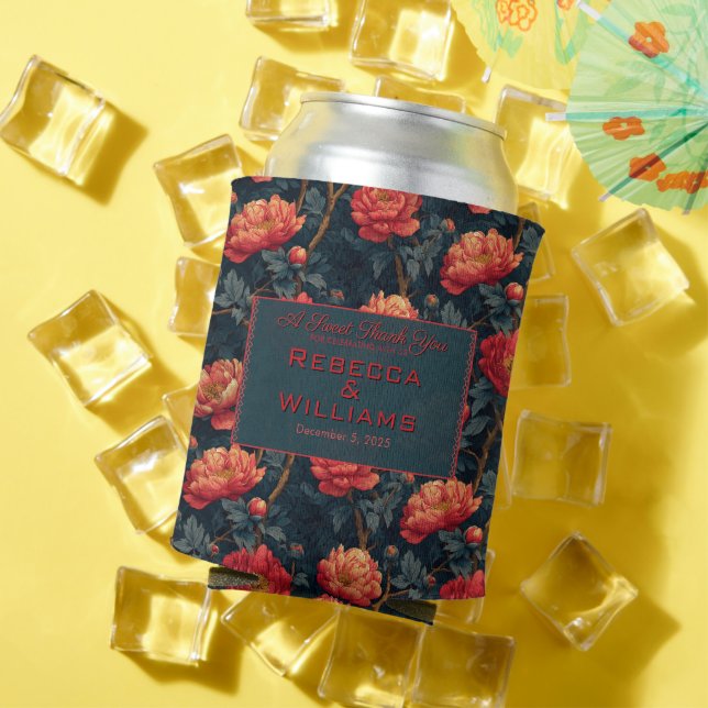 Rustic Peonies Floral Forest Wedding Can Cooler (In Situ Summer)