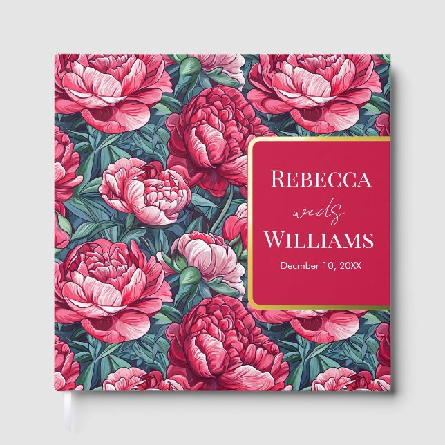 Rustic Peonies Flower Barn Wedding Guest Book (Front)