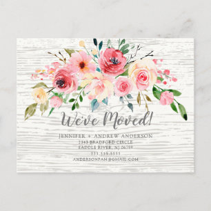 Rustic Peonies Rose Floral Moving Announcement Postcard