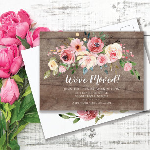 Rustic Peonies Rose Floral Moving Announcement Postcard
