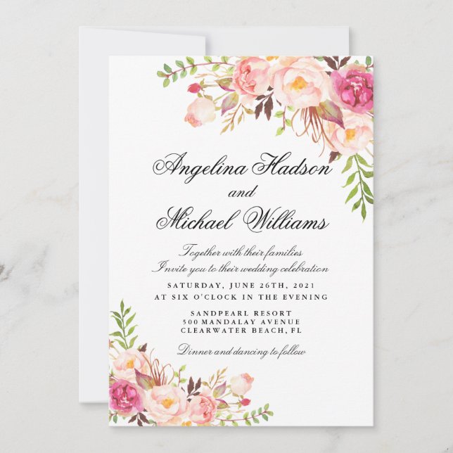Rustic Peony floral Invitation (Front)