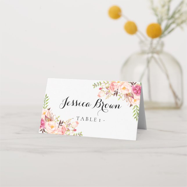 Rustic Peony floral Place Card (Front)