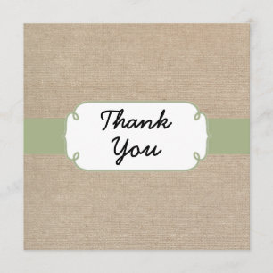 Rustic Peridot and Beige Burlap Thank You Card