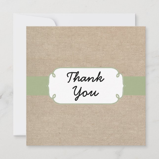 Rustic Peridot and Beige Burlap Thank You Card (Front)