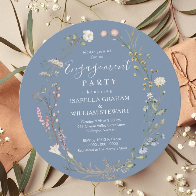 Rustic Periwinkle Boho Wildflower Engagement Party Invitation (Creator Uploaded)