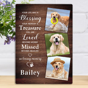 Rustic Personalised 3 Photo Dog Loss Pet Memorial Plaque
