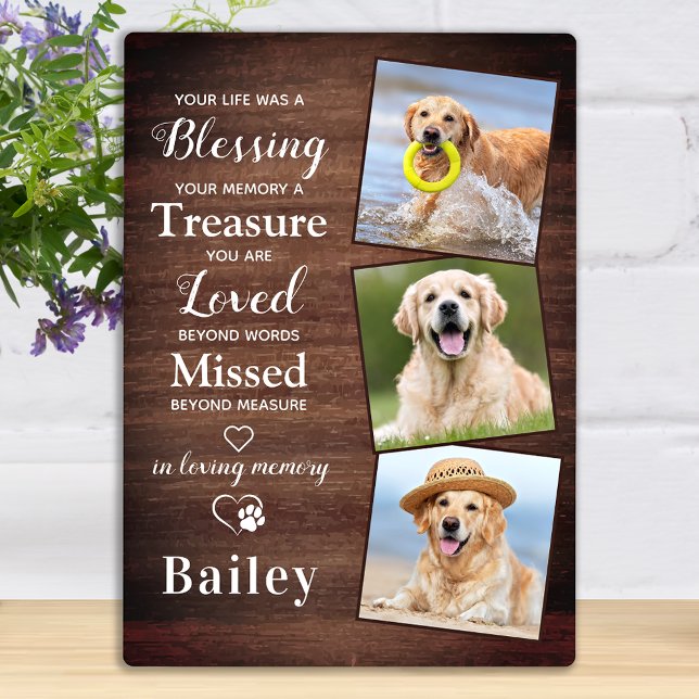Rustic Personalised 3 Photo Dog Loss Pet Memorial Plaque (Creator Uploaded)