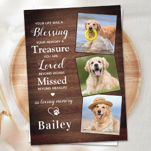 Rustic Personalised 3 Photo Dog Loss Pet Memorial Thank You Card