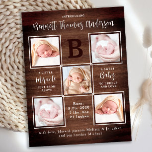 Rustic Personalised 5 Photo New Baby Announcement Postcard