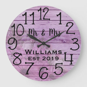 Rustic Personalised Antique Purple Wood Custom Large Clock