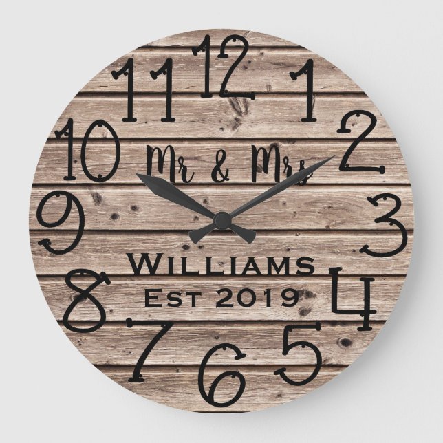 Rustic Personalised Brown Wood Custom Large Clock (Front)