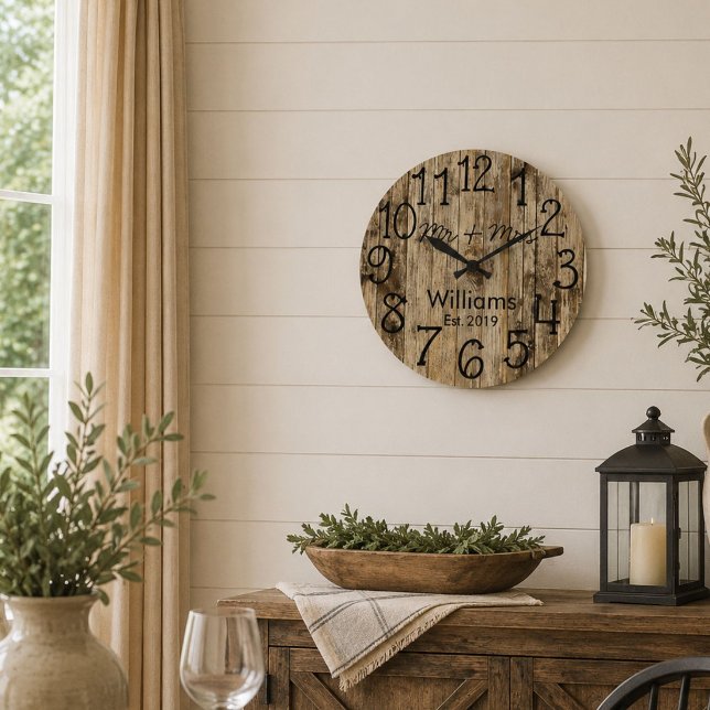 Rustic Personalised Brown Wood Custom Large Clock (Creator Uploaded)