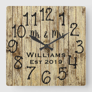 Rustic Personalised Brown Wood Custom Square Wall Clock