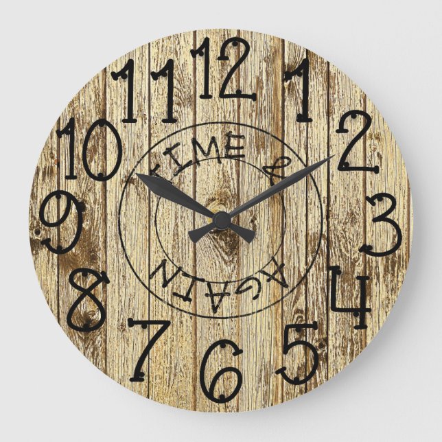 Rustic Personalised Brown Wood Time and Again Large Clock (Front)