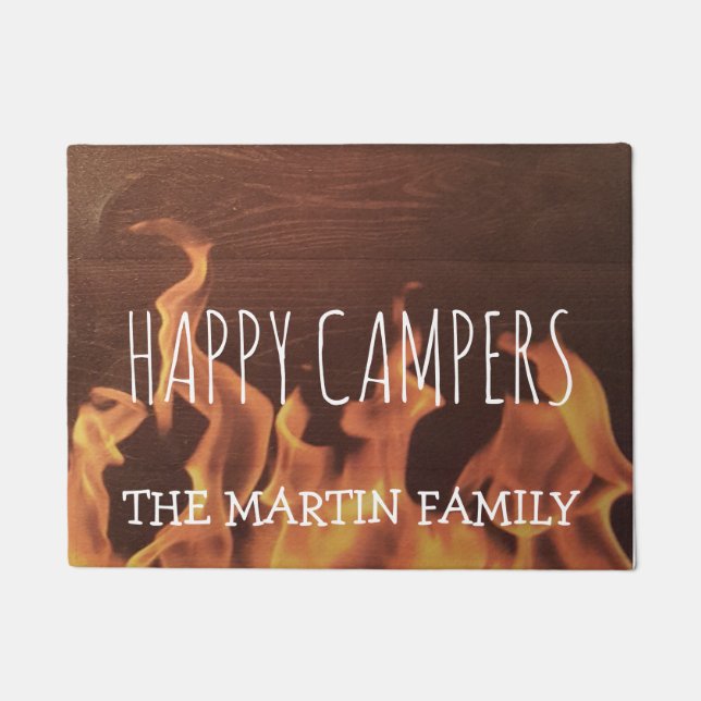 Rustic Personalised Camping Campfire Happy Campers Doormat (Front)