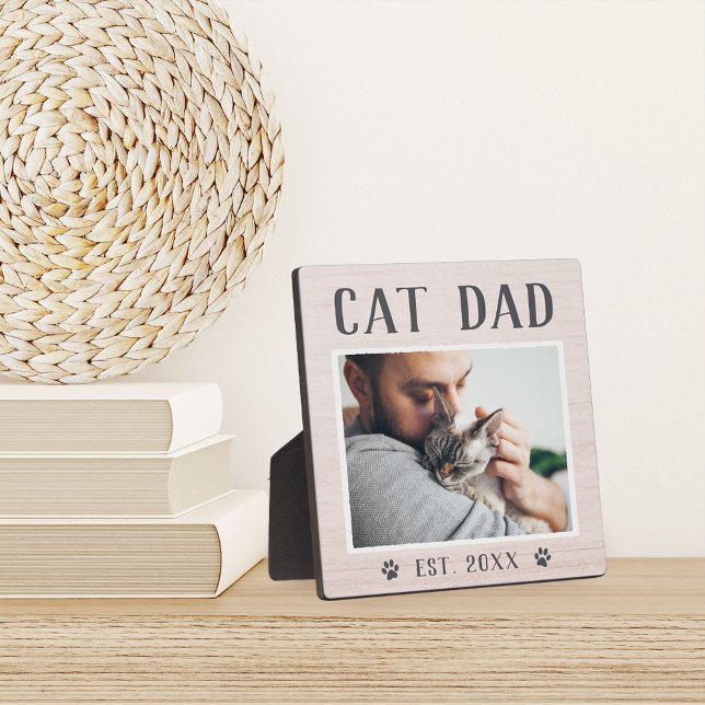 Rustic Personalised Cat Dad Photo Plaque (Creator Uploaded)