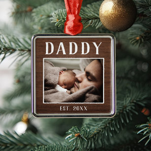 Rustic Personalised Daddy Photo Metal Ornament