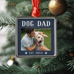 Rustic Personalised Dog Dad Photo Metal Ornament