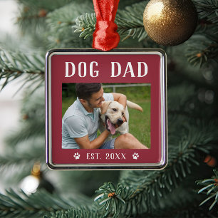 Rustic Personalised Dog Dad Photo Metal Ornament
