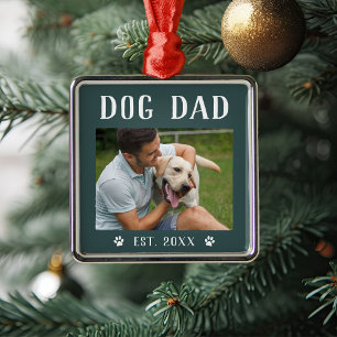Rustic Personalised Dog Dad Photo Metal Ornament