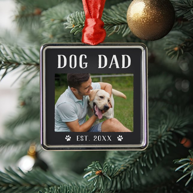 Rustic Personalised Dog Dad Photo Metal Ornament (Creator Uploaded)