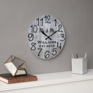 Rustic Personalised Grey Wood Custom Large Clock