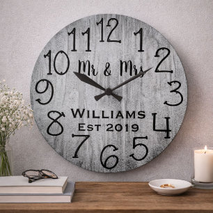 Rustic Personalised Grey Wood Custom Large Clock