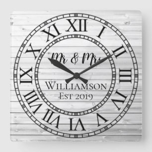 Rustic Personalised Grey Wood Custom Square Wall Clock